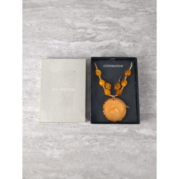 Covington Jewelry Set Necklace & Earrings, Orange,‎ Beaded - Picture 1 of 2